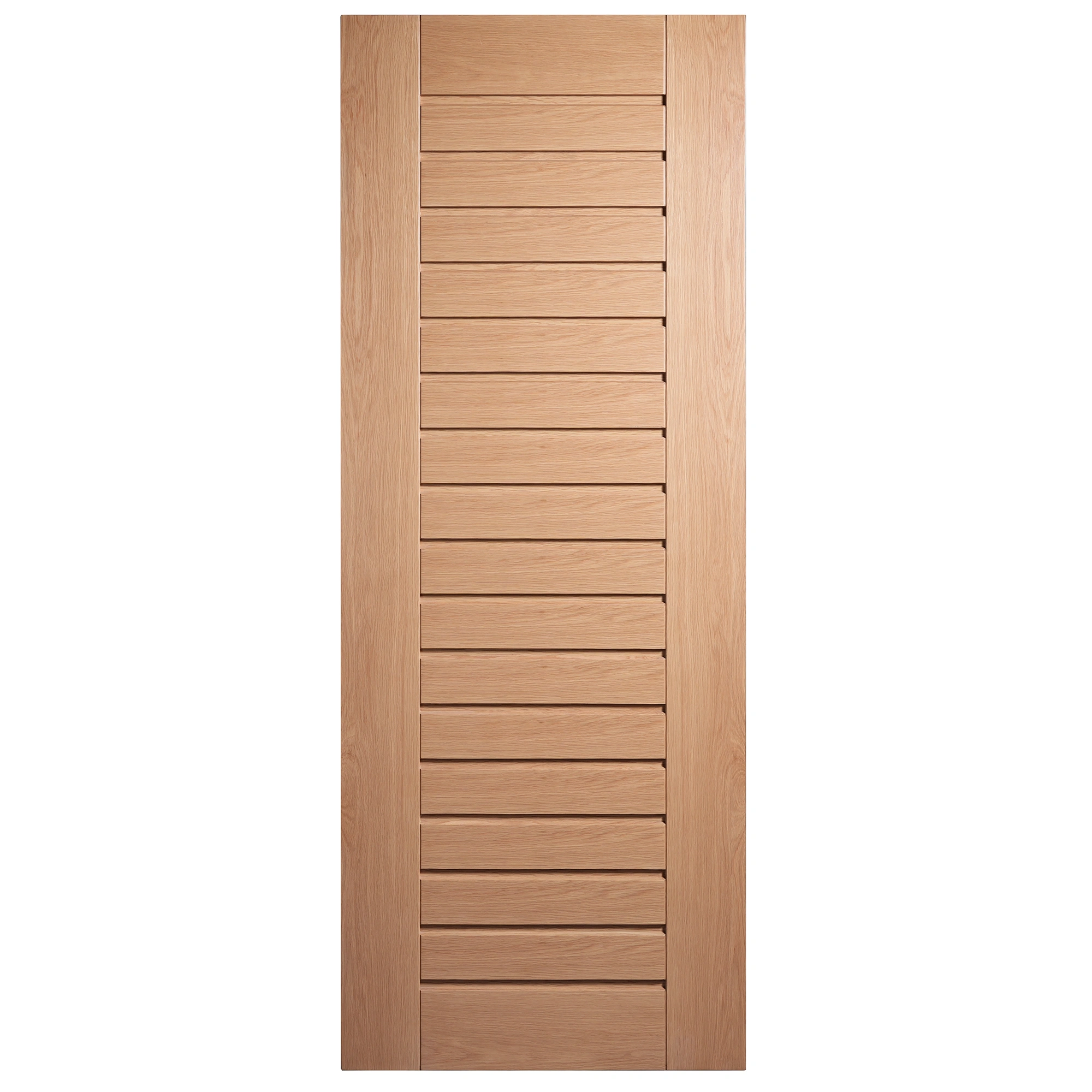 Front elevation of Modern Horizontal Slat White Oak interior slab door in Nordic Wheat Oak finish