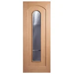 Front elevation of Modern Roman Arch 1-Lite interior glazed door in Nordic Wheat Oak finish