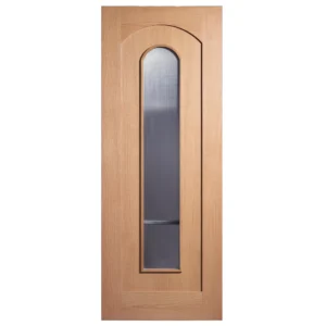 Front elevation of Modern Roman Arch 1-Lite interior glazed door in Nordic Wheat Oak finish