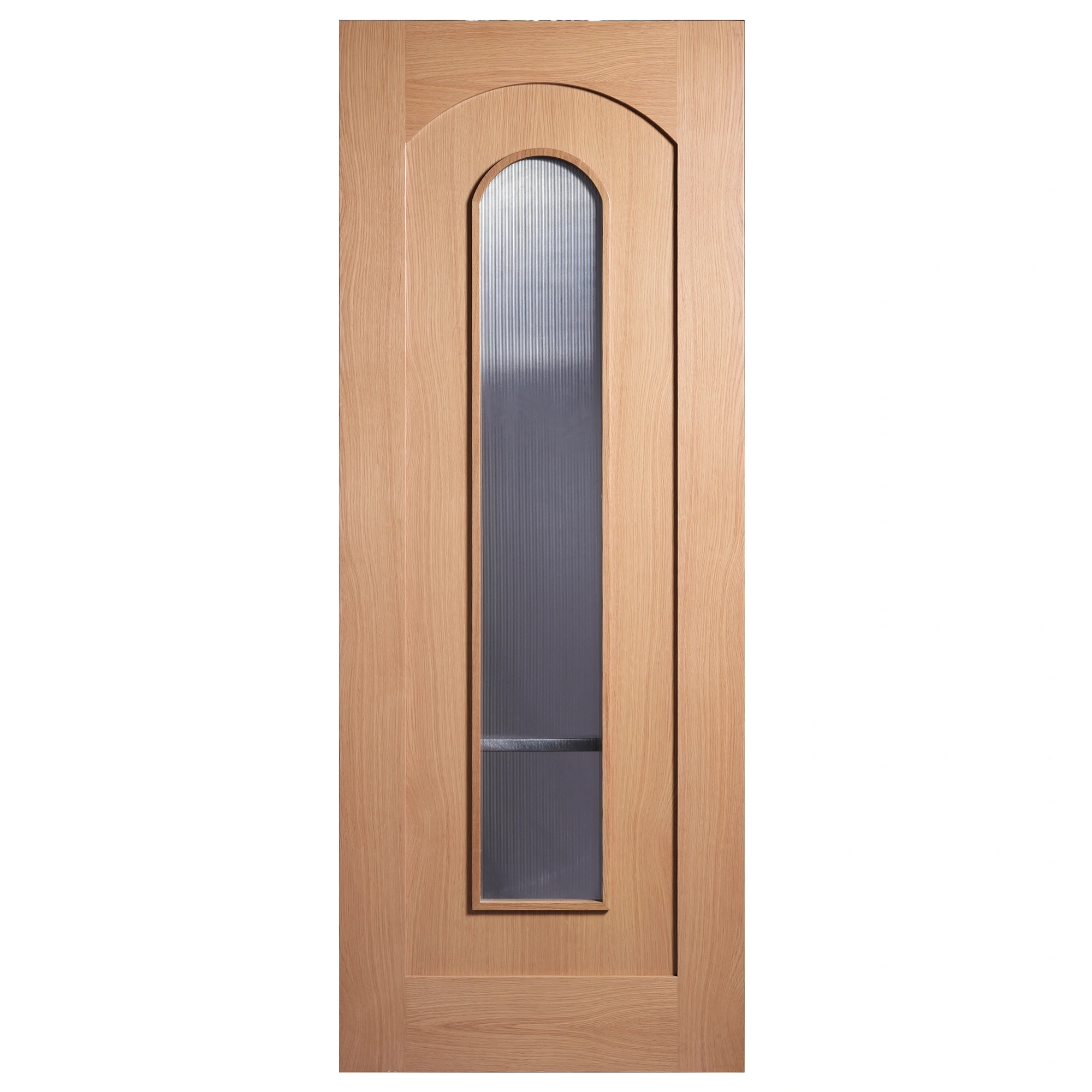 Front elevation of Modern Roman Arch 1-Lite interior glazed door in Nordic Wheat Oak finish