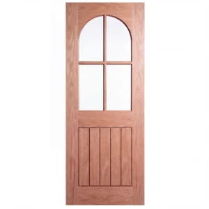Front elevation of Modern Roman Arch 4-Lite Planked interior door in Nordic Wheat Oak finish