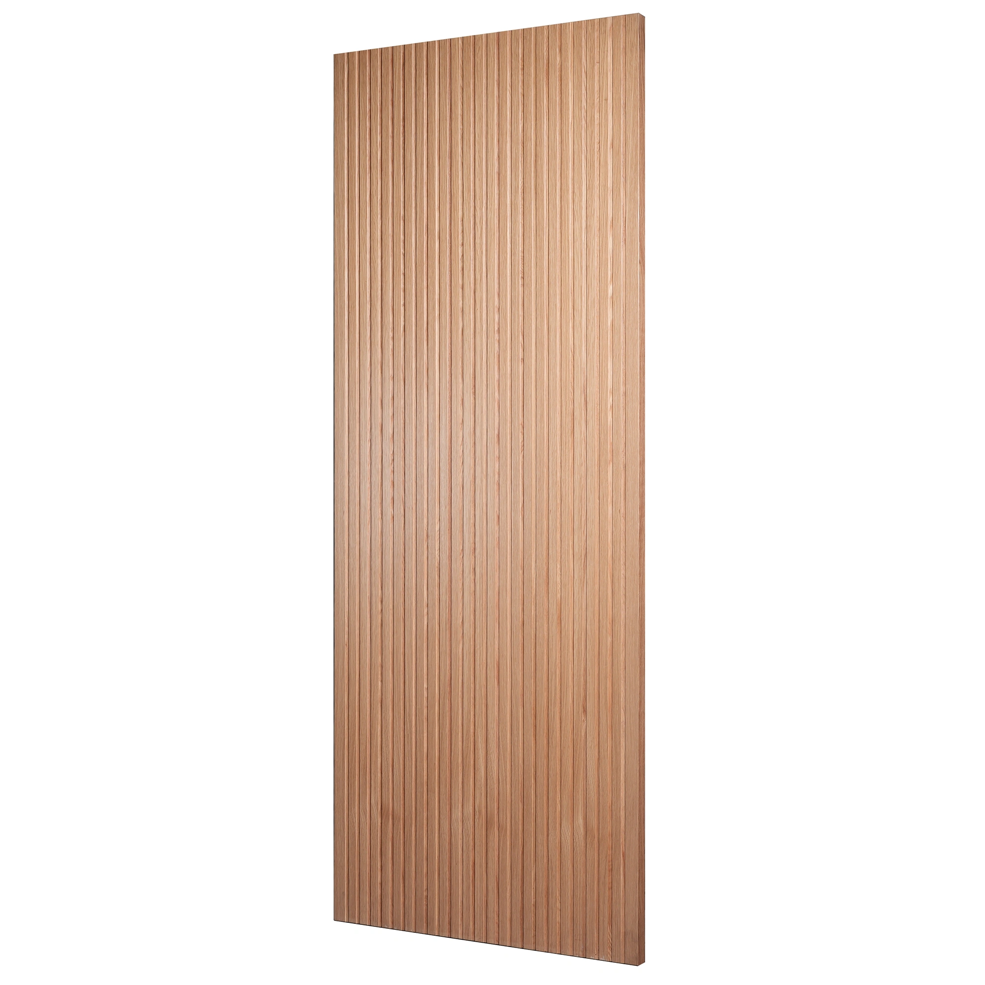 30-degree perspective of Vertical Slat interior slab door showing linear shadow reveals
