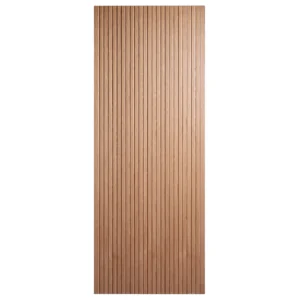 Front elevation of Modern Vertical Slat interior slab door in Nordic Wheat Oak finish