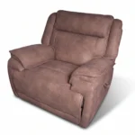 Montana 46-inch oversized power recliner chair in dark brown distressed faux leather, front view.