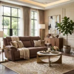 3D lifestyle rendering of Montana 90-inch power reclining sofa in a spacious modern mountain lodge living room.