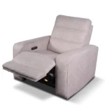 Side view of Morrison power recliner chair adjusted in semi-reclined TV watching position.