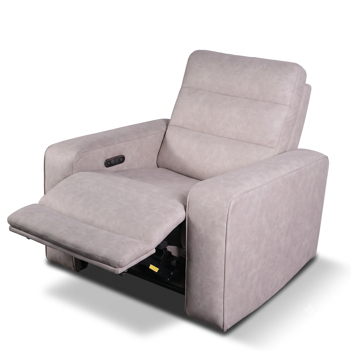 Side view of Morrison power recliner chair adjusted in semi-reclined TV watching position.