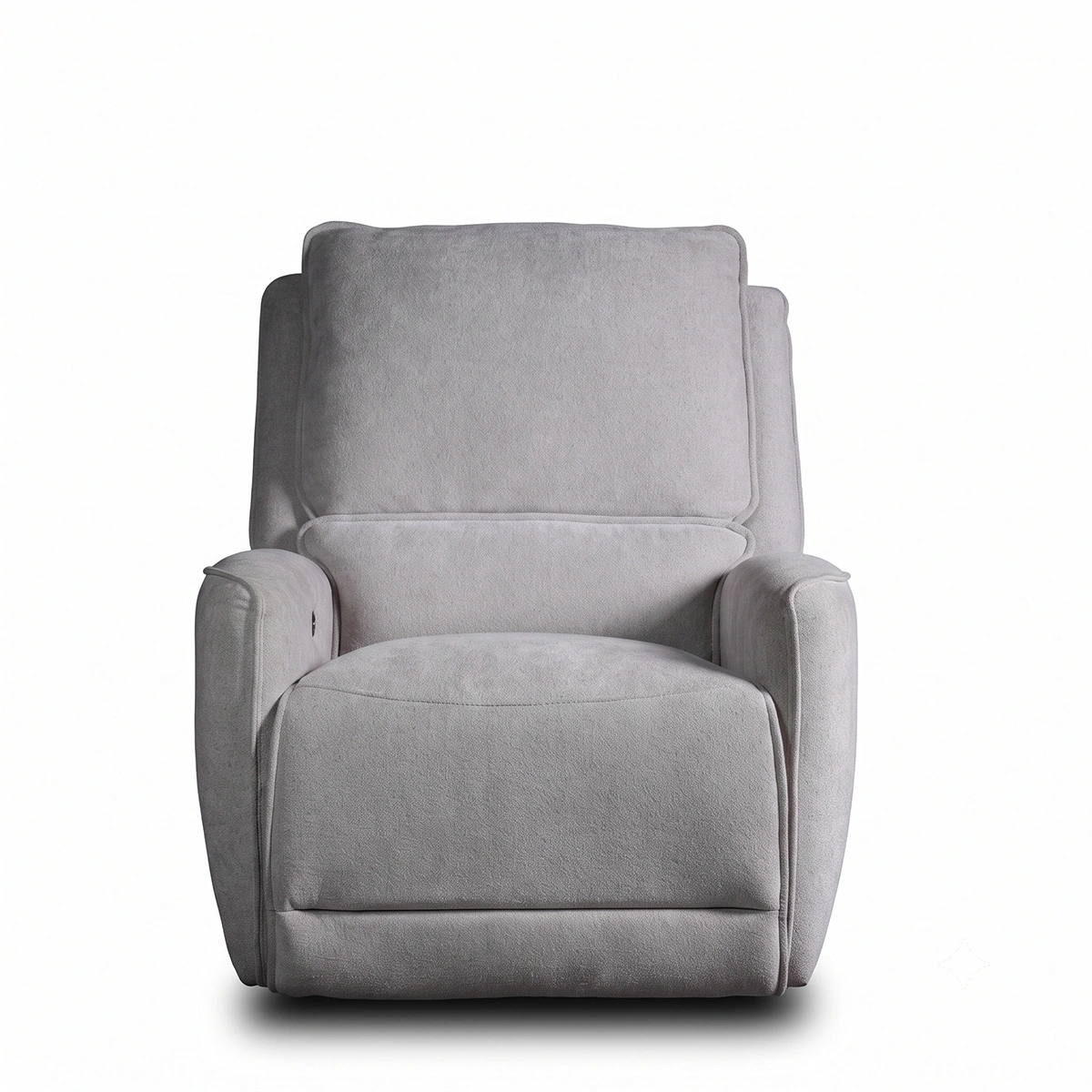 Rowan 34 inch fabric power recliner with USB and Type C charging, front view upright.