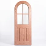 Front elevation of True Radius Arch 4-Lite Planked interior door in Nordic Wheat Oak finish