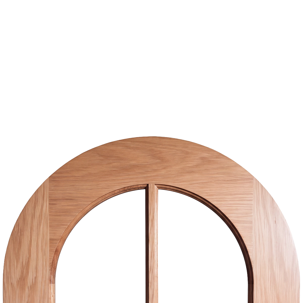 Close-up of the upper true-radius arch crown and upper curved glass lite alignment