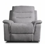 Wesley 42 inch fabric power recliner chair in light grey with tiered channel back, front view upright.